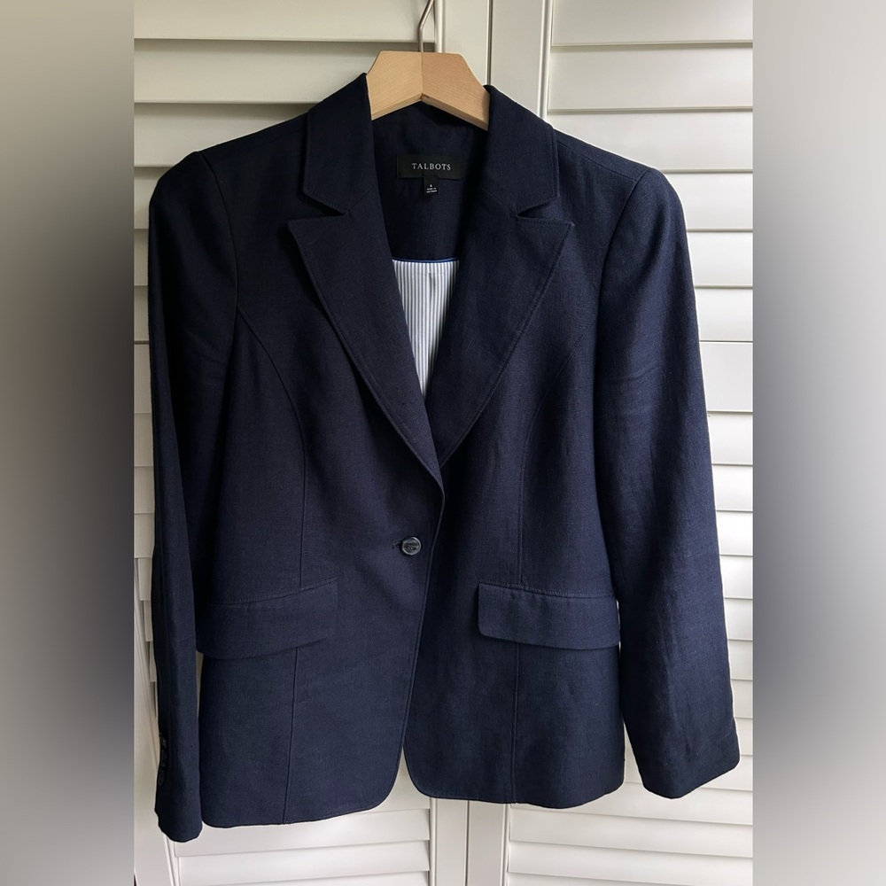 Talbots Navy Single-Button Linen Blazer size 6